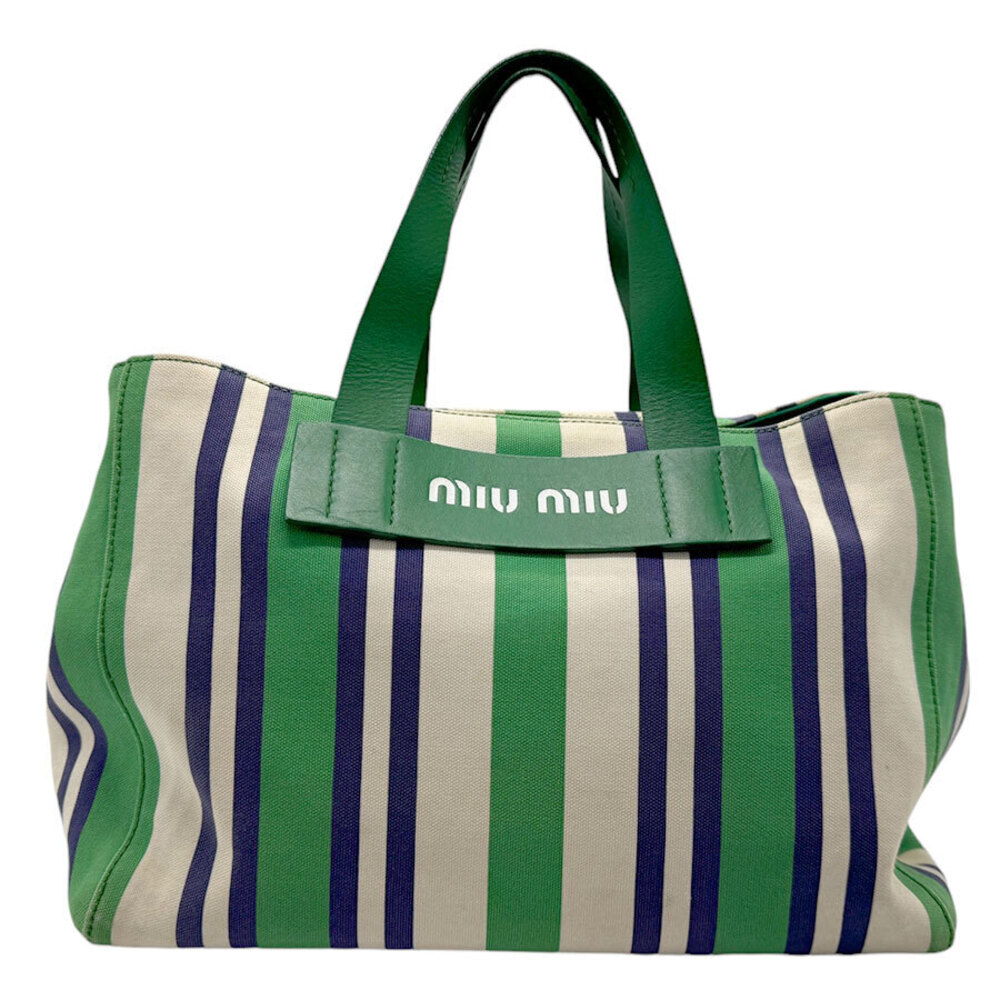 Miu MIu 2way Shoulder Bag canvas leather green off white Navy Blue silver